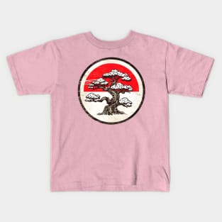 White bonsai tree on a vintage stylized japanese flag Kids T-Shirt